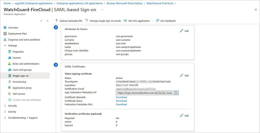 Screenshot of Microsoft Entra ID, SAML based sign on page.